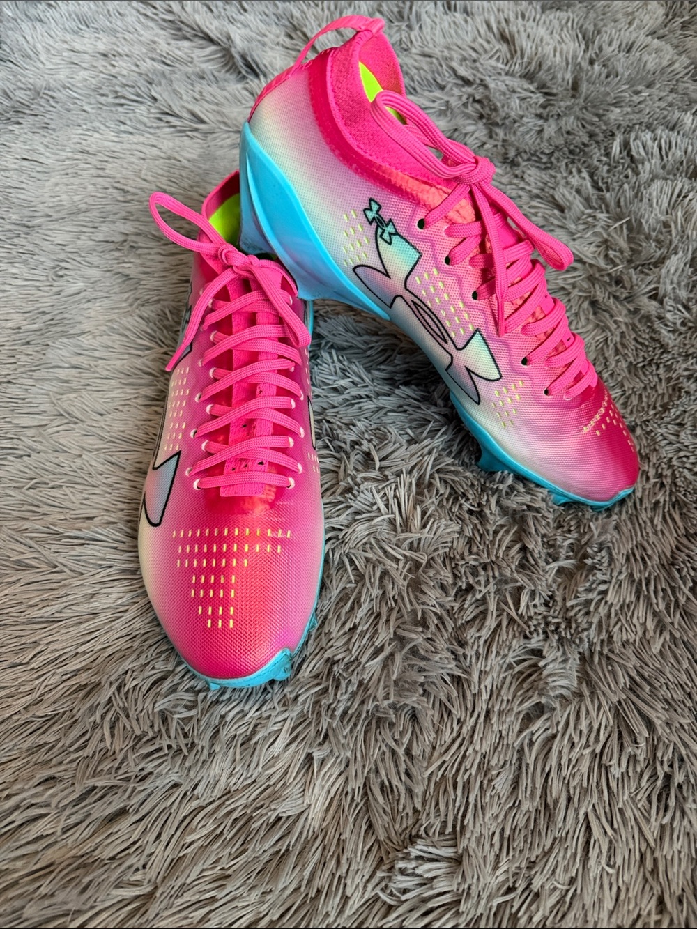 Under Armour Pink and Blue Gradient Football Cleats